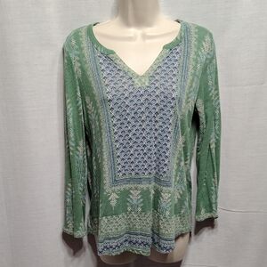 Lucky Brand Green, Navy and White Boho Blouse
